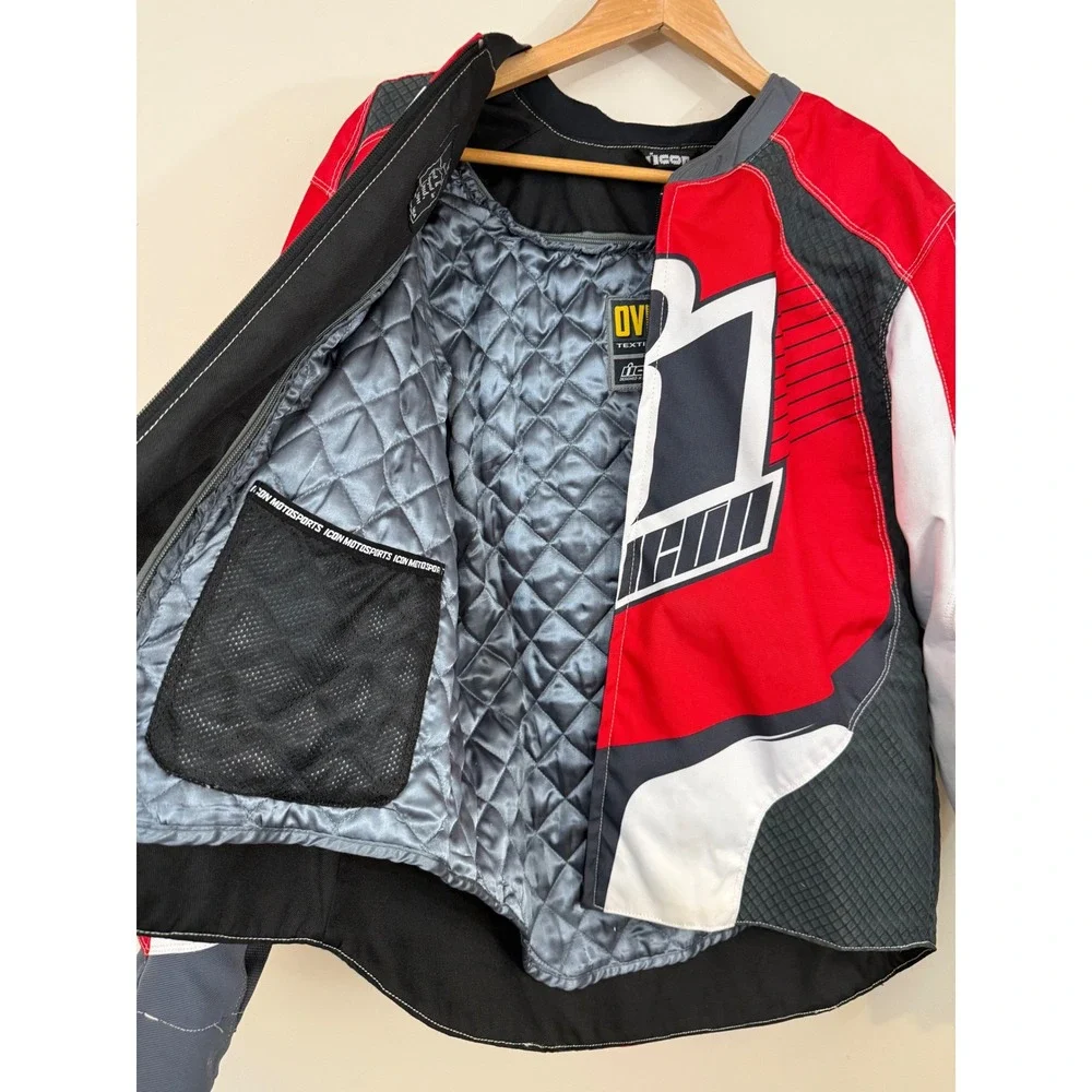 Icon Overlord 2 Motorcycle Armored Jacket Riding Red Black White Biker Men Large
